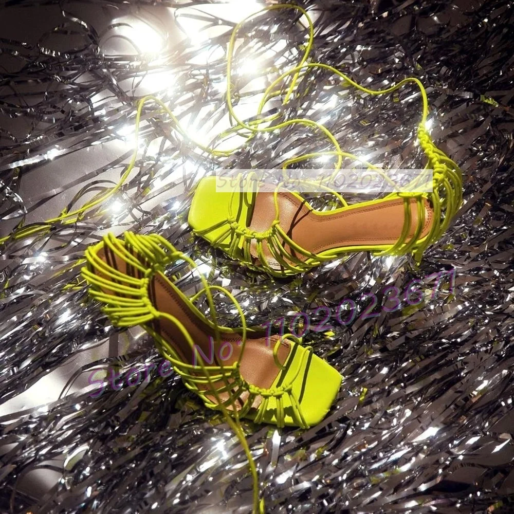 Strappy Heeled Sandals - Chic Corded Lace-up Caged Sandals Women