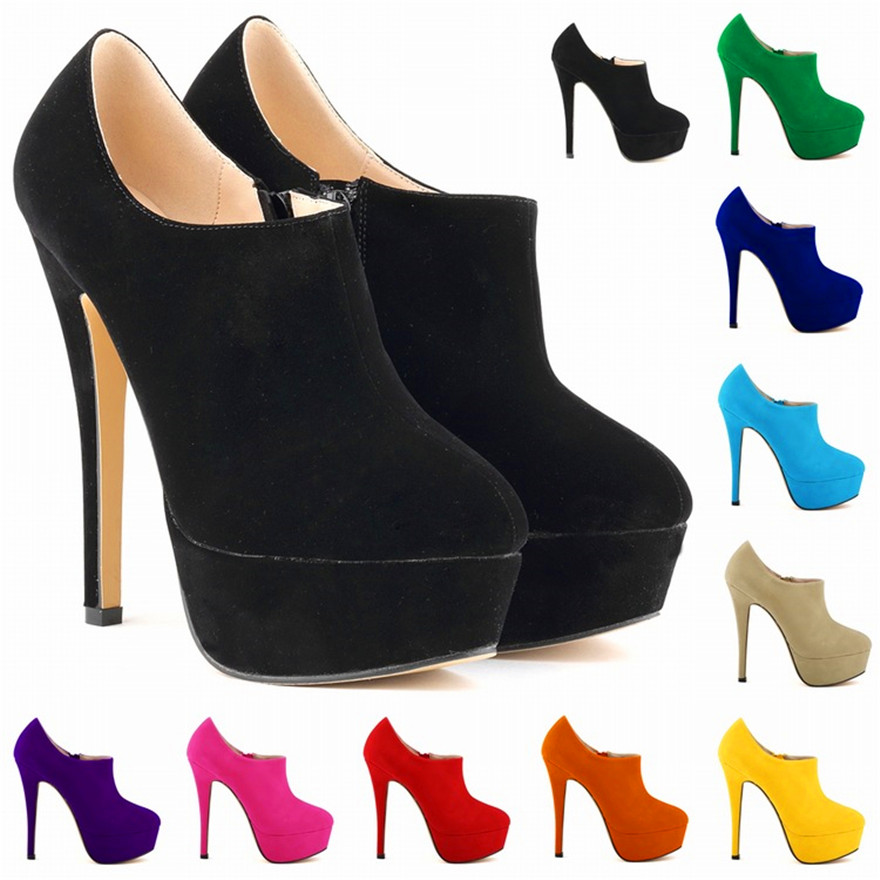 Block Heel Ankle Boots - 4cm Platform Thin Heels Fashion Ankle