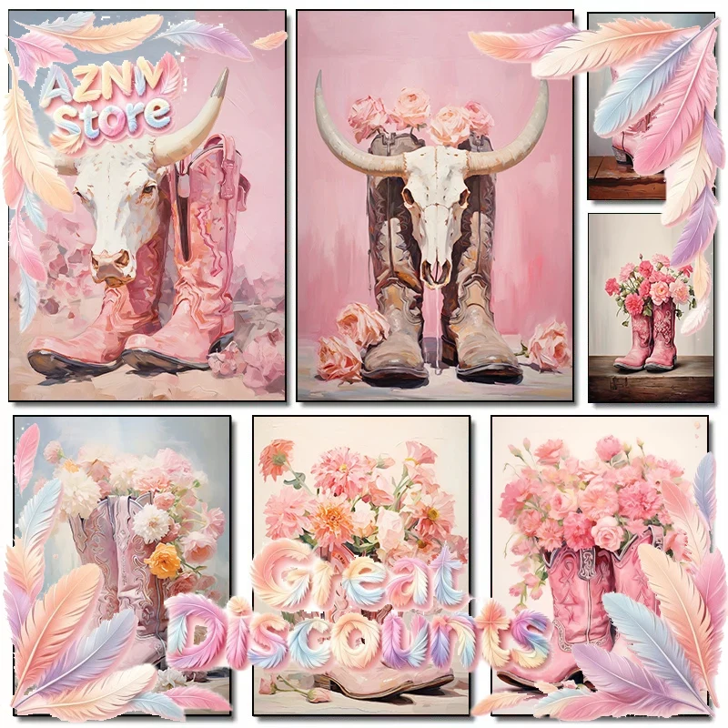 Western Cowgirl Boot - Pink Floral Cowgirl Boots Cow Bull