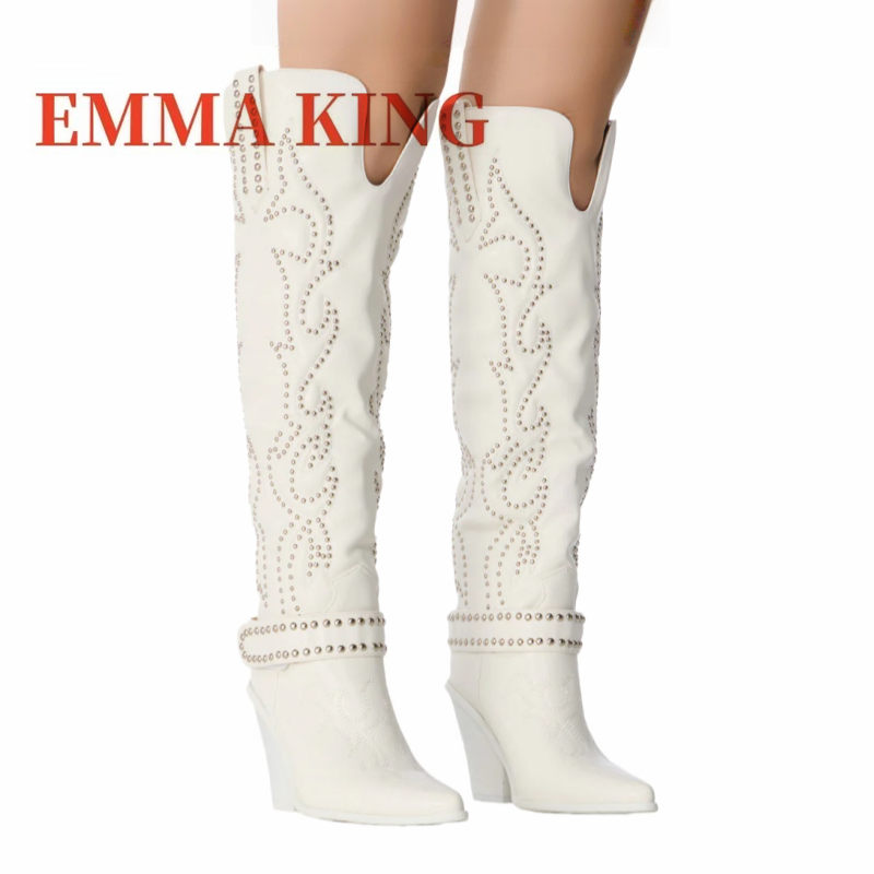 Western Cowgirl Boot - Rivet Embellished Knee High Boots Women