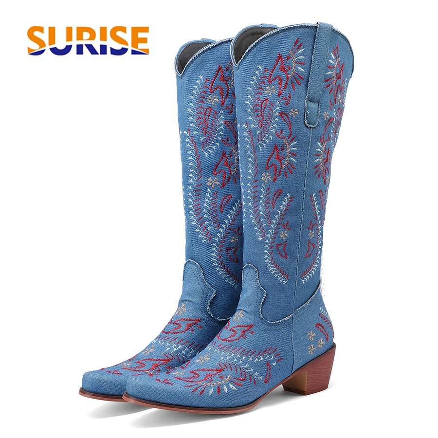 Western Cowgirl Boot - Blue Denim Western Cowgirl Knee High