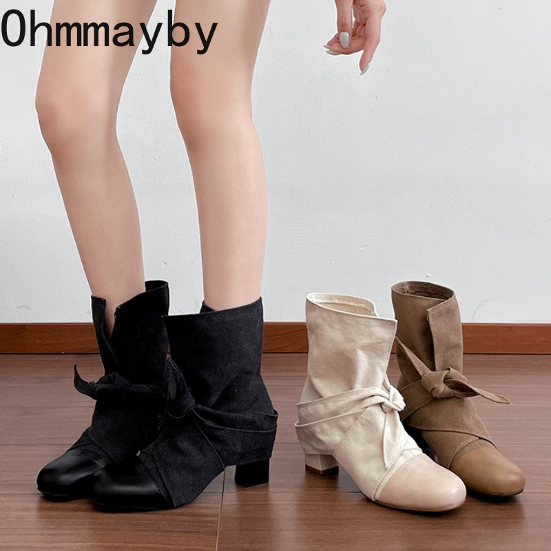 Women Round Toe Spliced Suede  - огляд і ціна Block Heel Ankle Boots