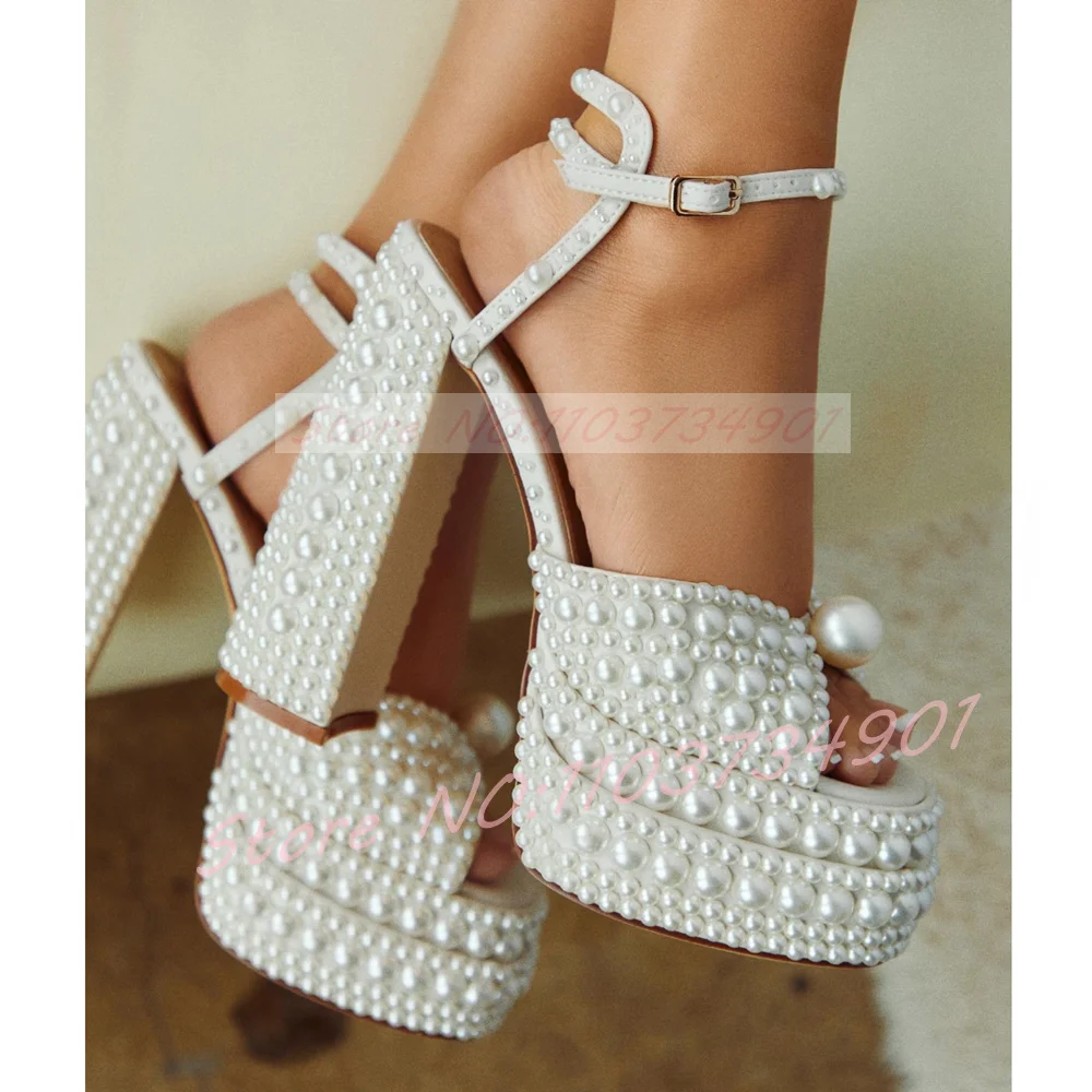 Women's White Pearl Platform S - огляд і ціна Block Heel Ankle Boots