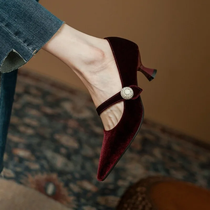 Wine Red Pointed Toe Mary Jane - огляд і ціна Women Shoes Heels
