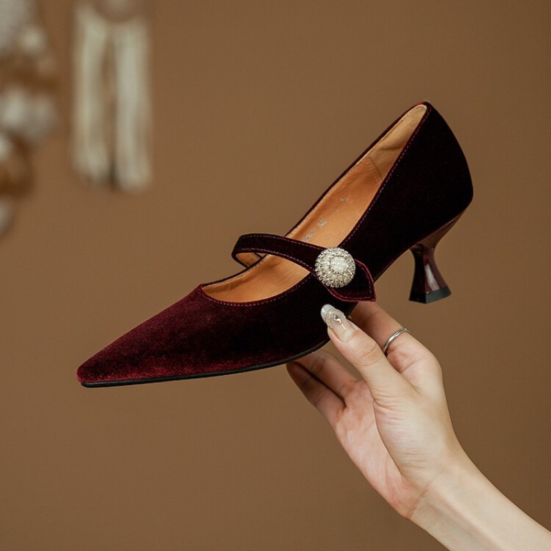 Wine Red Pointed Toe Mary Jane - огляд і ціна Women Shoes Heels