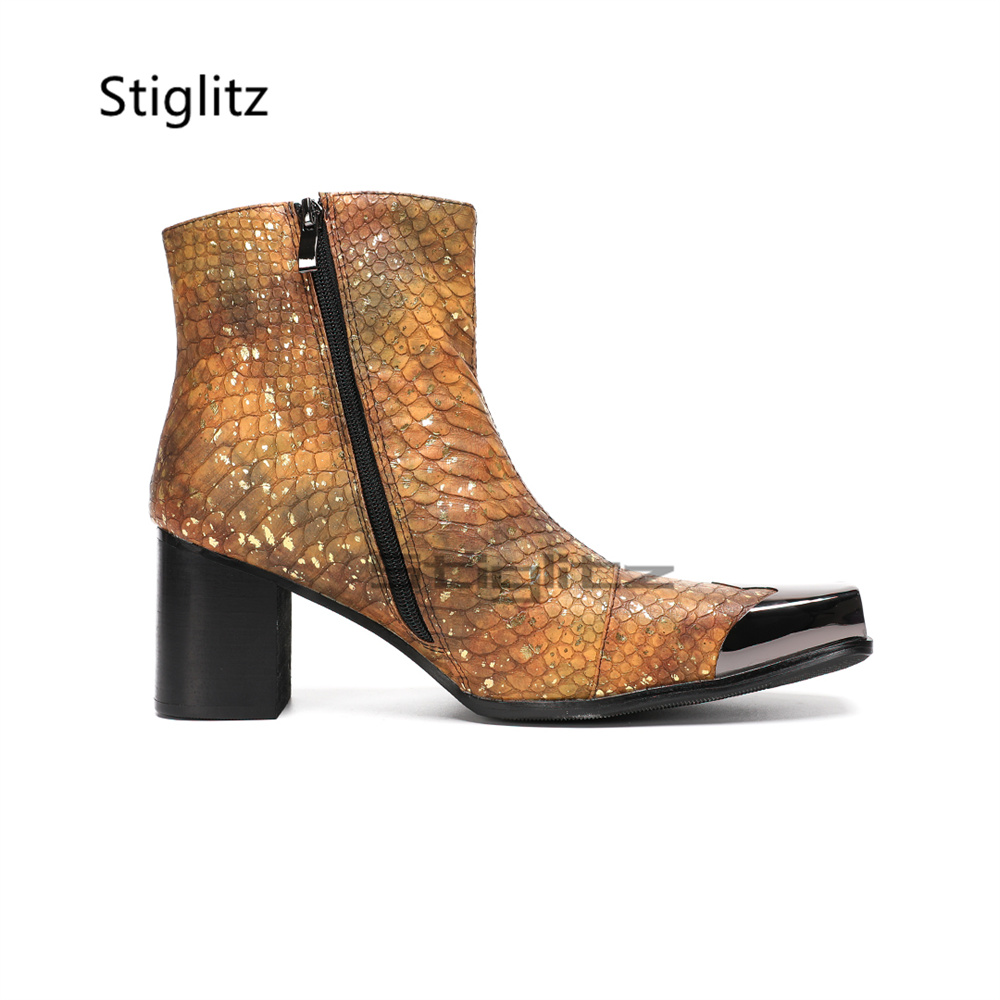 Golden Brown Snake Print Ankle - огляд і ціна Block Heel Ankle Boots