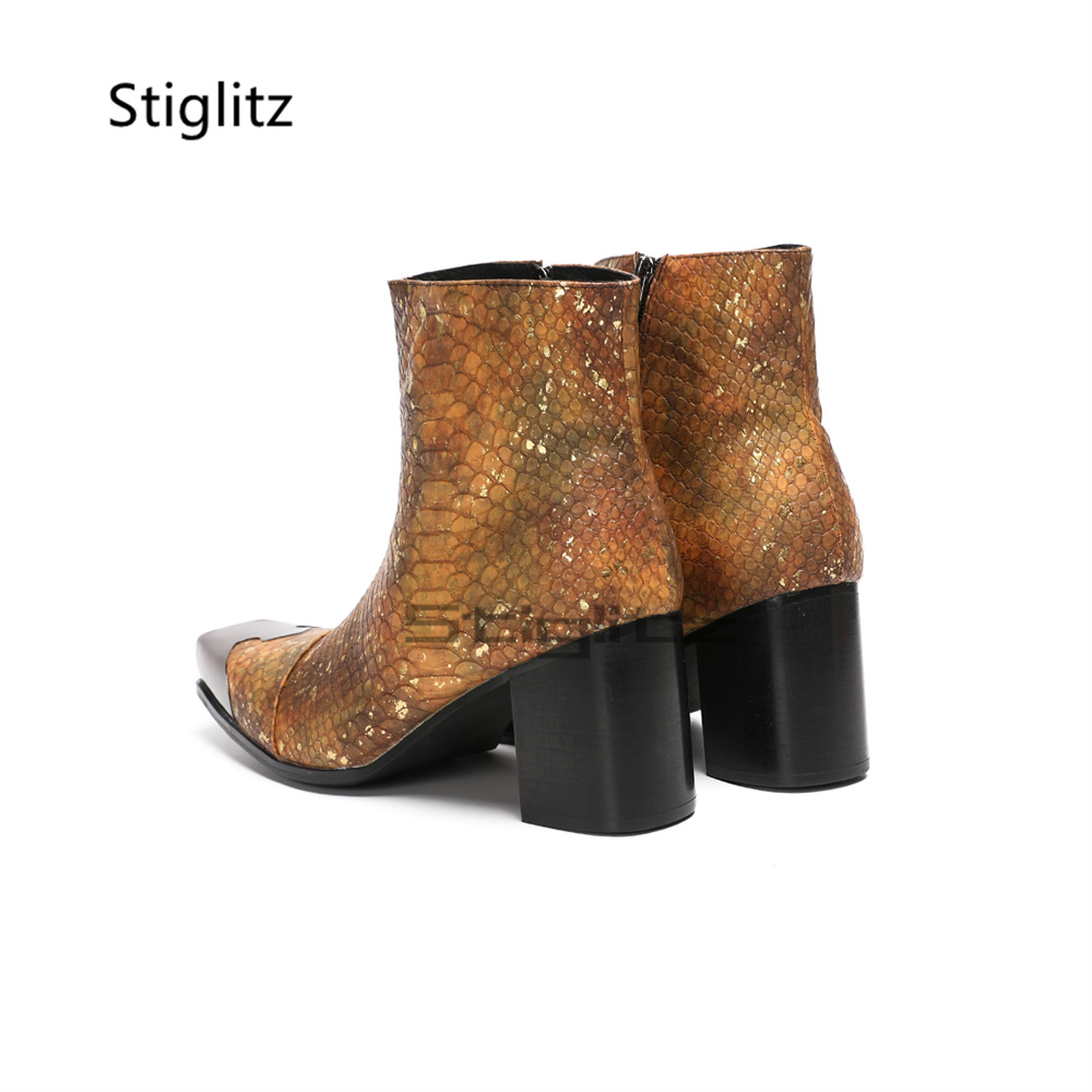 Golden Brown Snake Print Ankle - огляд і ціна Block Heel Ankle Boots