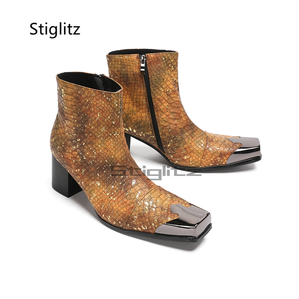 Golden Brown Snake Print Ankle - огляд і ціна Block Heel Ankle Boots