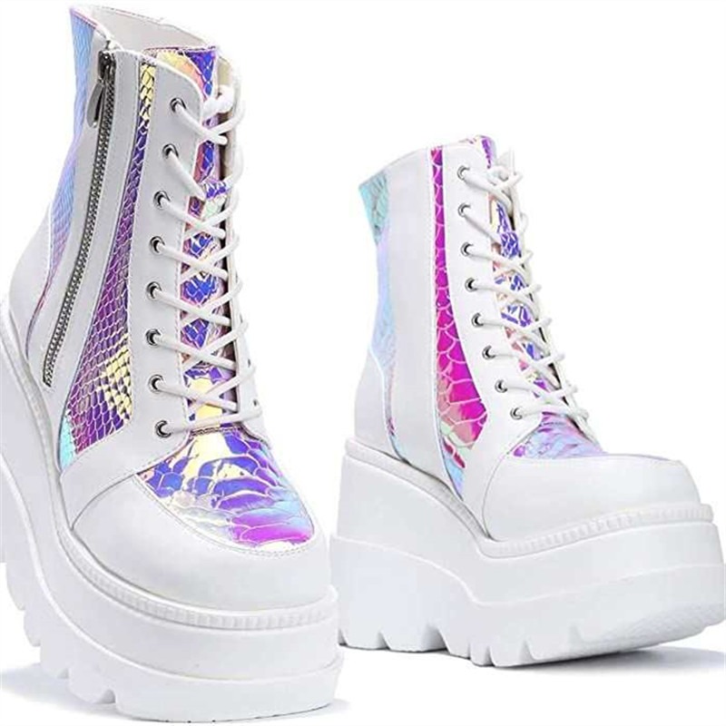 Women's Pink Holographic Platf - огляд і ціна Block Heel Ankle Boots