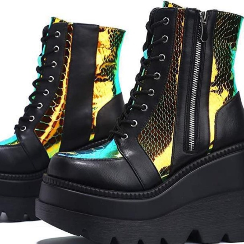 Women's Pink Holographic Platf - огляд і ціна Block Heel Ankle Boots