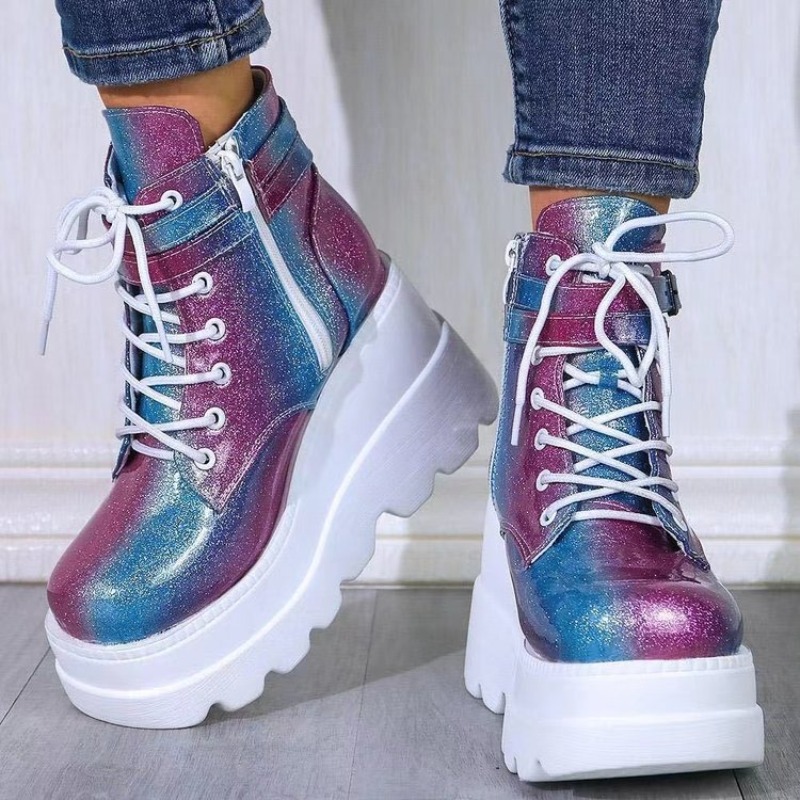 Women's Pink Holographic Platf - огляд і ціна Block Heel Ankle Boots