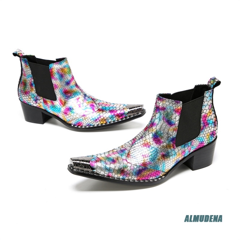 Multicolor Metallic Snake Prin - огляд і ціна Block Heel Ankle Boots