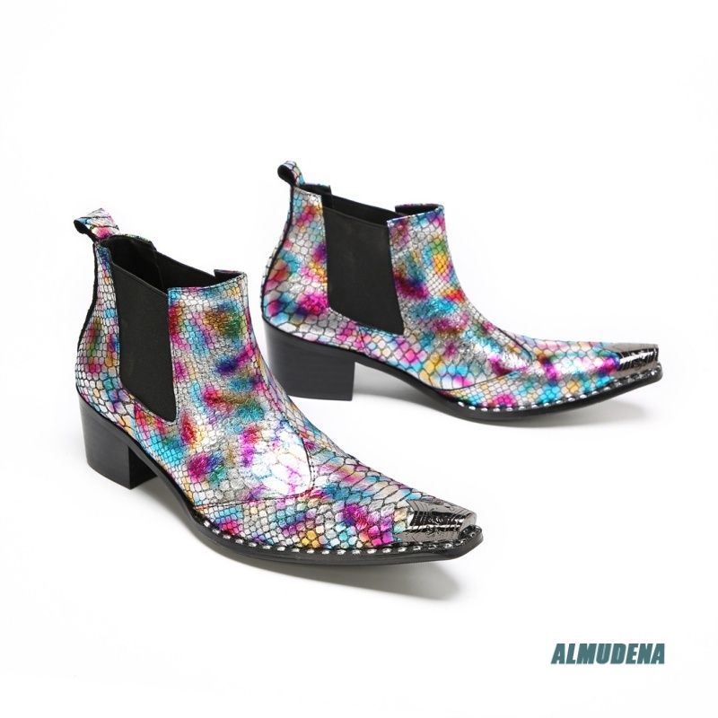 Multicolor Metallic Snake Prin - огляд і ціна Block Heel Ankle Boots