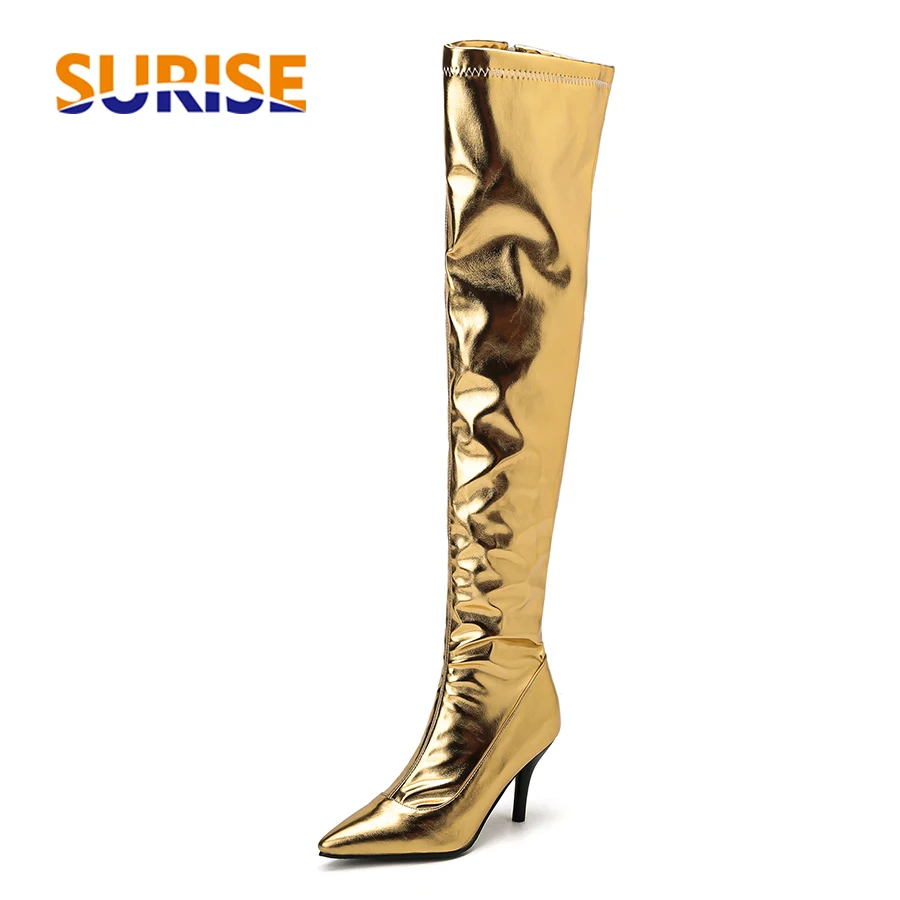 Women Thigh High Boots Silver  - огляд і ціна Block Heel Ankle Boots