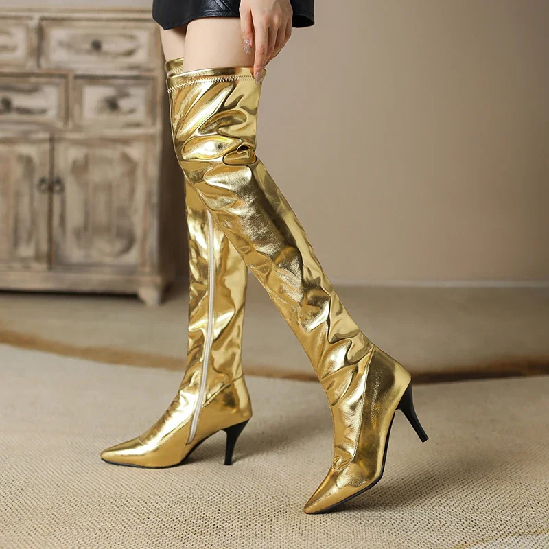 Women Thigh High Boots Silver  - огляд і ціна Block Heel Ankle Boots