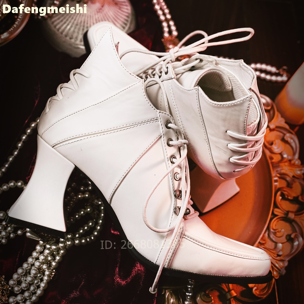 White Leather Square Toe Ankle - огляд і ціна Block Heel Ankle Boots