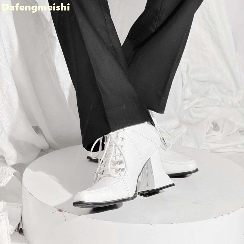 White Leather Square Toe Ankle - огляд і ціна Block Heel Ankle Boots