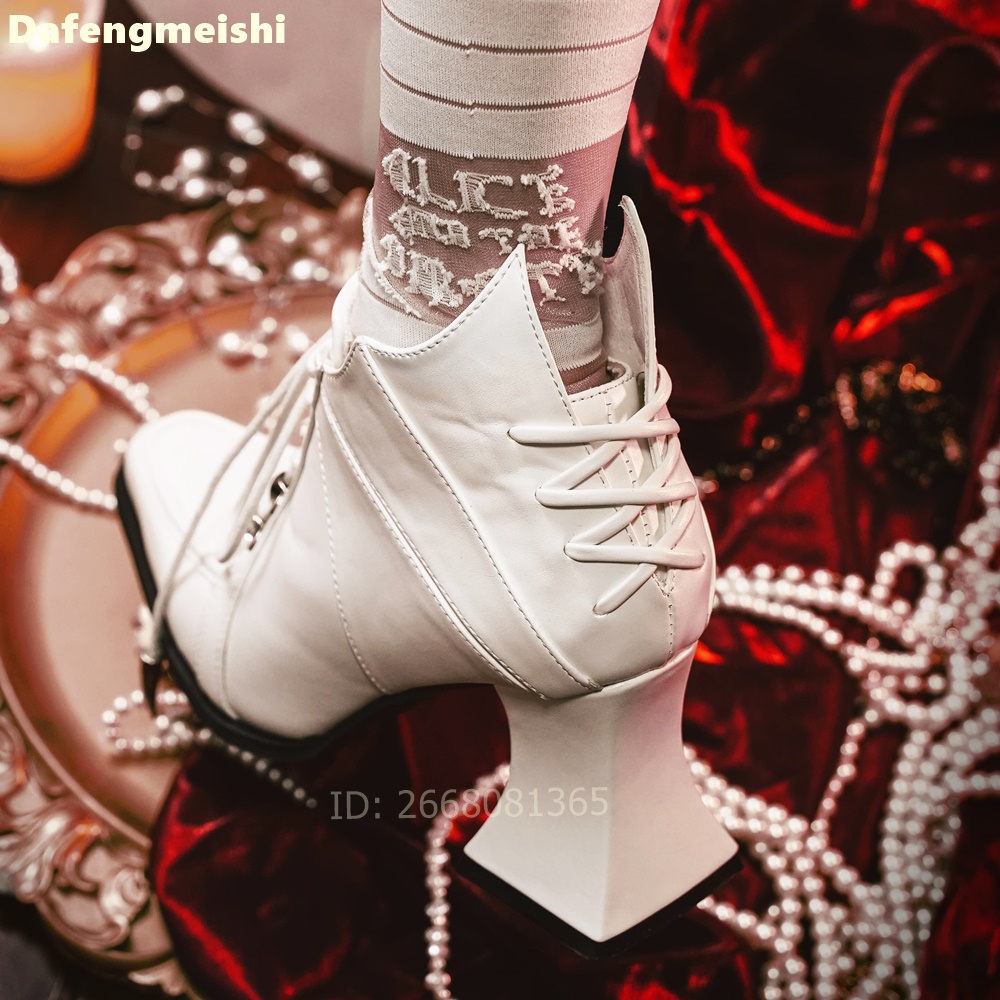 White Leather Square Toe Ankle - огляд і ціна Block Heel Ankle Boots